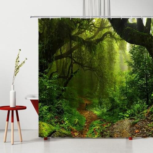 Mysterious Primitive Forest Shower Curtain Plant Nature Landscape Pattern Home Bathroom Decor Bath Hanging Curtains Washable