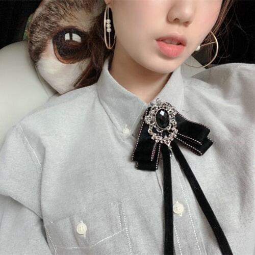 British Women Men Shirt Ribbon Neck Bow Tie Cravat Personality Lady Wedding Suit Party Crystal Necktie Alloy Rhinestone Bowtie