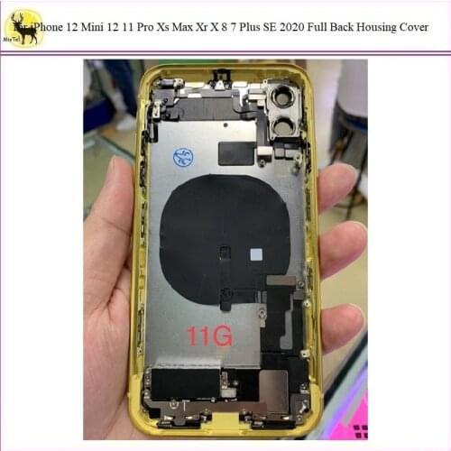 1Pc for iPhone 11housing frame full assembly Back Glass Battery Cover Middle Frame Chassis with Flex Cable for iPhone 11 Pro Max