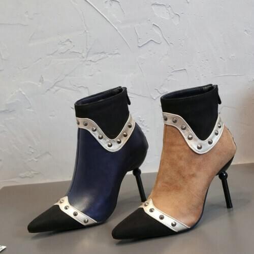 Sianie Tianie 2020 new woman shoes winter pumps thin high heels women ankle boots with studded rivets plus size 44 45 46 47 48