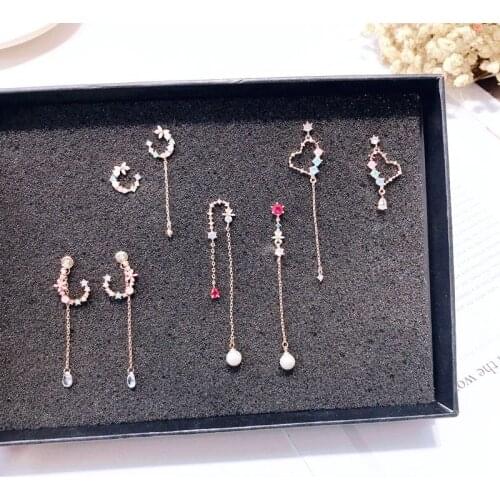 2019 Charm Love Heart Earrings Asymmetry Long Chain Ear Jewelry Rhinestone Tassel Heart Earrings shiny Brincos pendientes mujer