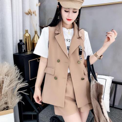 Fashion Jacket and Shorts Set 2020 Spring and Summer New Suit Shorts Suit Female Sleeveless Vest Blazer Lady Two-piece Set K560