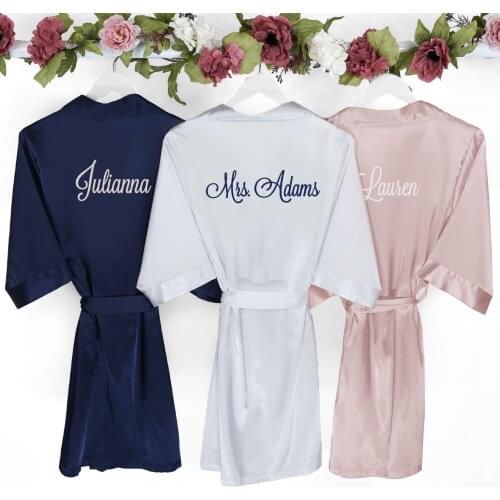 Personalized Monogrammed Bride & Bridesmaid Satin Kimono Robe for Wedding Bridesmaid Gifts Maid of Honor Team Bride Satin Robes