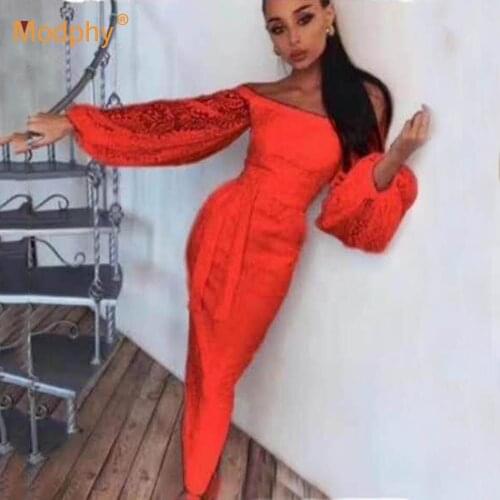 2020 Autumn Womens Printed Bodycon Dress Sexy Strapless Lantern Long Sleeve Lace-Up Celebrity Club Evening Party Dress Vestidos