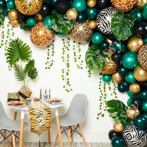 1set Leopard Print Balloons Palm Leaves For Wild Jungle Safari Animal Party Decoration Baby Shower Kids Birthday Party Supplies