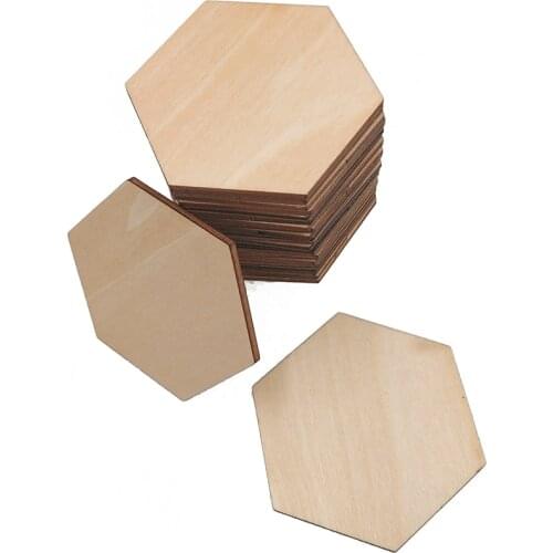 100pcs 60mm Wooden Hexagonal Pieces Ornaments Wooden Shapes Ornaments Embellishment DIY Crafts Decorations