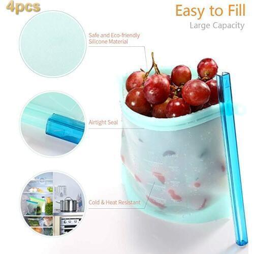 1000ml Silicone Storage Bag Reusable Silicone Food Storage Bags For Food Seal Ziplock Freezer Cooking Fresh Bags