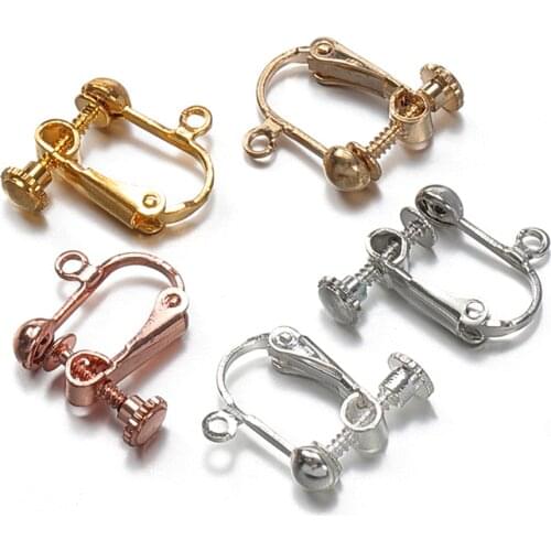 20pcs Gold Metal No Pierced Ear Clip Earrings Rotate Screws Back Earring Base For Diy Jewelry Making Earrings Findings Supplies