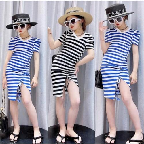 2021 Korean style girls striped dress fashion summer girls dresses 4-9 years B260