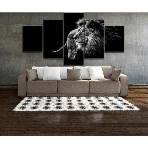 5 Piece Canvas Art Black And White Lions Cuadros Decoracion Paintings on Canvas Wall Art for Home Decorations Wall Decor Artwork