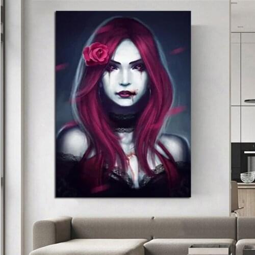 5d Diamond Painting Full Square Round Diamond Embroidery Vampire Woman Red Hair Diamond DIY Mosaic Home Decoration