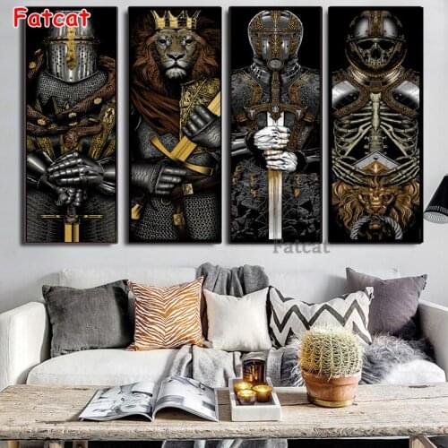 5D Diamond Painting Japanese samurai skeleton lion Full Square Round Drill Rhinestone Diamant Embroidery Mosaic Kits decor PP475