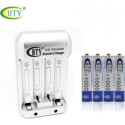 BTY N95 AA AAA Rechargeable Battery EU Charger with BTY 4x AAA 1000 mAh 1.2V NI-MH Rechargeable Battery