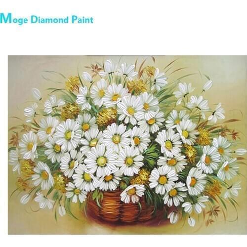 White Daisy Flower Basket Diamond Painting Round Full Drill Nouveaute DIY Mosaic Embroidery 5D Cross Stitch Oil Floral Pattern