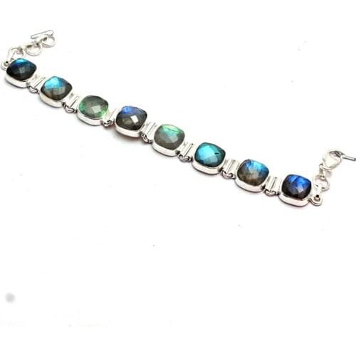 Genuine Labradorite Bracelet 925 Sterling Silver, 18.5 cm, GRP0236