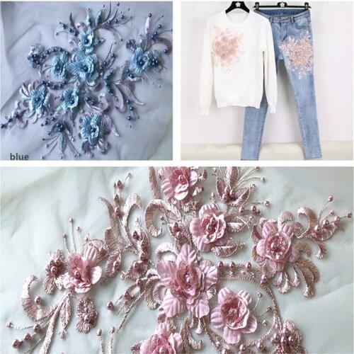 Zsbszc beads wedding flowers 3d stickers flowers for decoration mesh top embroidery thread Wedding Dress Sewing Applique CC103