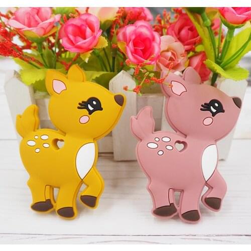 Chenkai 5PCS BPA Free Silicone Deer Teether Cartoon Baby Silicone Pacifier For DIY Infant Necklace Teething Chains