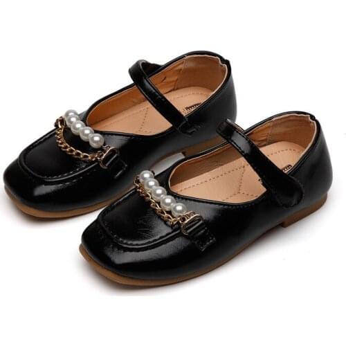 Childrens Leather Shoes 2021 Autumn New Girl Pearl Soft Sole Princess Shoes Kids Black Single Shoes Dance Shoes Sweet Hot Flats
