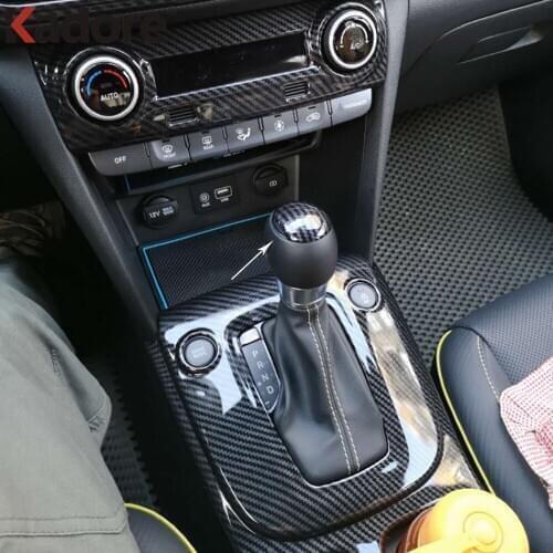 For Hyundai Kona SUV 2017 2018 2019 2020 Carbon Fiber Interior Gear Shift Knob Frame Cover Trim Sticker Car Accessories AT Model