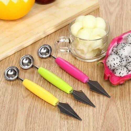 Double Stainless Steel Fruit Dig Ball Spoon Corrugated diao hua dao Watermelon Fruit Platter wa shao Ice Cream Melon Baller
