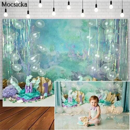 Under the Sea Backdrop Child First Birthday Cake smash Photo Props Studio Booth Background Balloon Decor Blue Ocean Photoshoot
