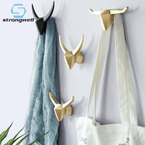 Strongwell Nordic Geometric Diamond Animal Head Wall Coat Hook Abstract Figurine Hooks Resin Punch-Free Wall Decoration Hanging