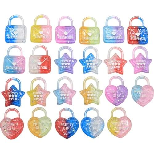 Gradient Colorful Pretty Girl Heart Luck Star I Love You Lock Key Resin Charms For DIY Craft Keychains Accessories