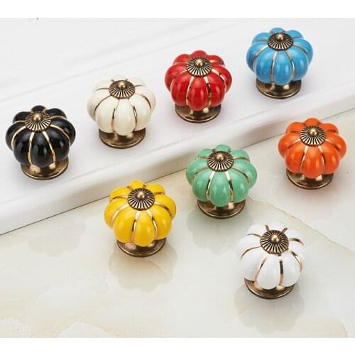 Pumpkin Ceramic Handles 40mm Drawer Knobs Single Hole Closet Door Handles Cabinet Handles with Screws Furniture Handles Pulls