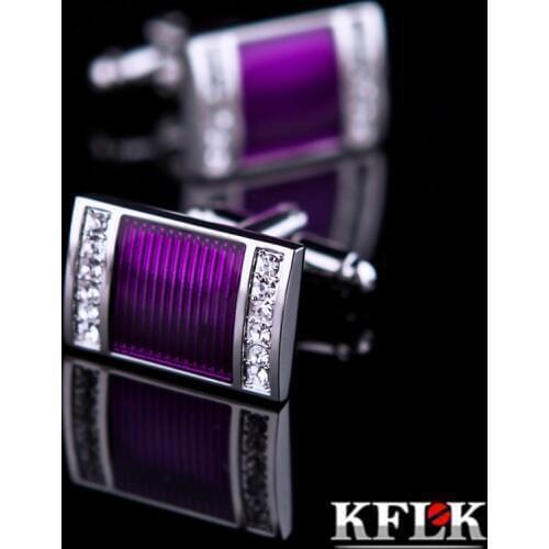 2020 KFLK jewelry shirt wedding cufflinks for mens Brand cuff buttons Crystal cuff link High Quality Purple abotoaduras Jewelry