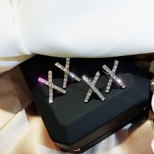 Korean Fashionable X-cross Geometric Female Earrings Super Glitter Crystal High-end Boutique Earrings Wedding Accessories
