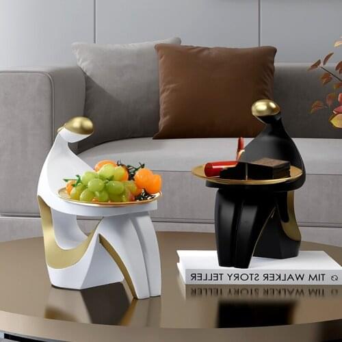 Creative Abstract Character Tray Fruit Candy Storage Three-dimensional Curve Girl Sculpture Golden Storage Tray Home Decoration