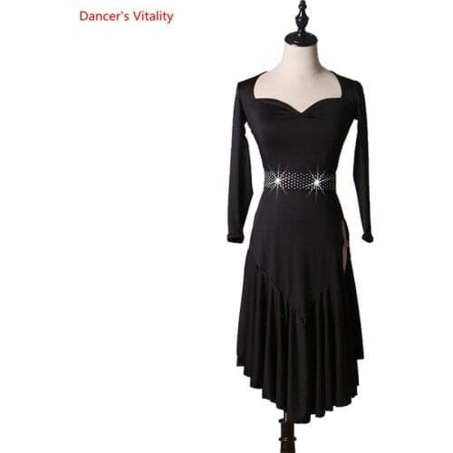 Latin Dress Women Dress Sexy V-Neck Red Dress Dance Group Performance Clothing Adult Professional Dance Dress