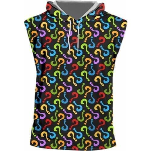 IFPD EU Size Summer Vest With Hat Printed Color Question Mark 3D Hooded Tank Top Women/men Bodybuilding Fitness Sleeveless Tops