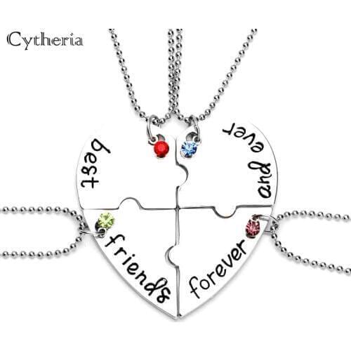 Best friends forever and ever BFF Necklaces 4 pcs beads chain crystal jigsaw puzzle necklace friendship jewelry for bestfriend