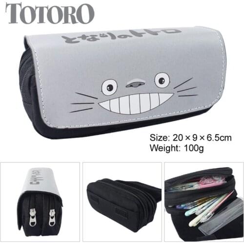 Cute Totoro Double Zipper Pencil Case Bag Anime Fairy Tail Unicorn Sailor Moon Canvas Wallet Cartoon Makeup Bags School Supplies
