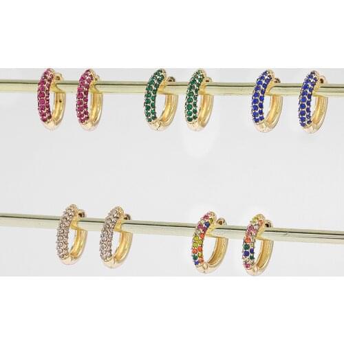 Minimal Round Multicolor Rhinestone Hoop Earrings for Women Fashion CZ Crystal Gold Color Tiny Ear Piercing Jewelry Accessories