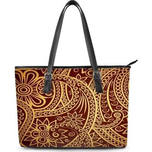 Fashion Large Travel Shoulder Bag Boho Polynesian Traditional Tribal Printed Pu Leather Womens Designer Handbags