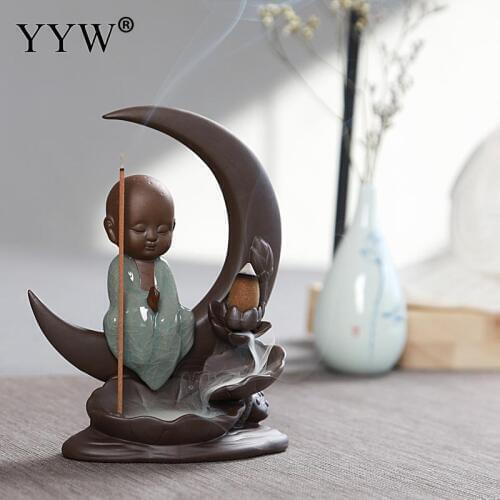 Moon Lotus Incense Stick Holder Backflow Incense Burner Waterfall Censer Small Monk Porcelain Aroma Smoke Oud Burner Incense