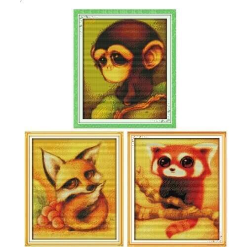 Fox&monkey&raccoon DIY cartoon needlework craft 11CT14CT animals printed pattern Cross Stitch kit on canvas Embroidery set decor