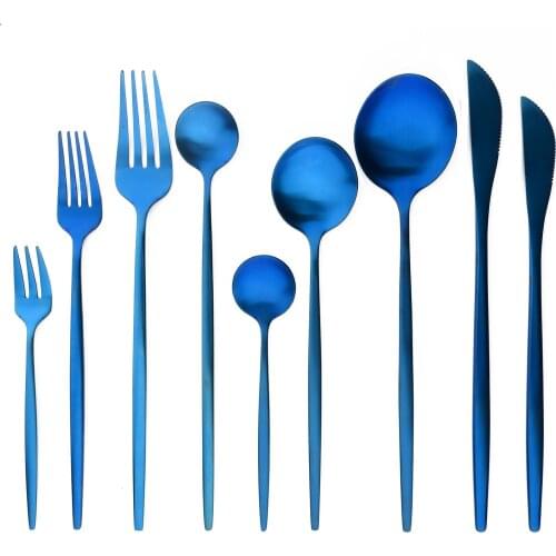 JANKNG Matte Blue Cutlery Set Stainless Steel Tableware Gold Dinnerware Set Knife Spoon Fork Dinner Set Kitchen Flatware Set