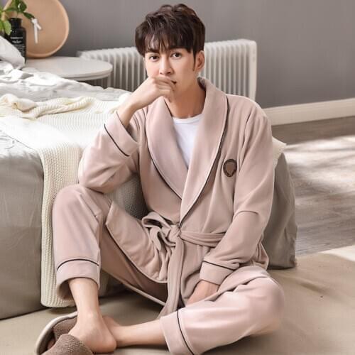Autumn Winter Mens Pajamas Rob Sets 2PCS Plus Size Coral Velvet Keep Warm Homewear Leisure Style Comfortable Spring Bathrobe
