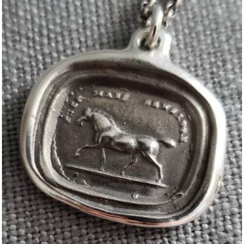 22x20mm Horse Fier mais sensible Wax Seal Pendant Necklace with 70cm Chain