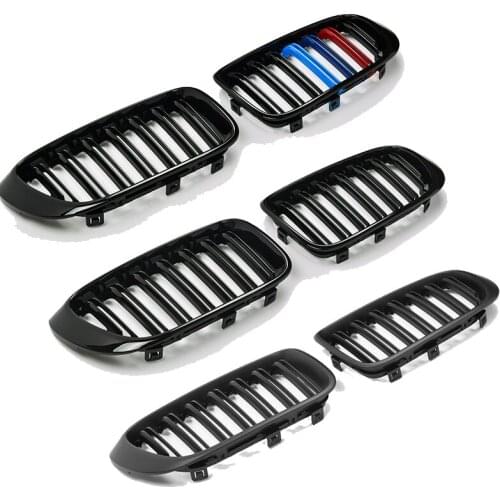 A Pair For BMW F25 F26 X3 X4 2014-2018 Bumper Gloss Matt Black M Color 2 Line Slat Kidney Grill Grille Front Bumper Racing Grill