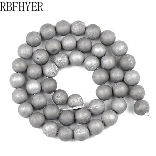 RBFHYER 6/8/10MM Natural Stone Plating Silvers Gap Carnelian Round Loose Beads For Jewelry Making DIY Bracelet Accessory