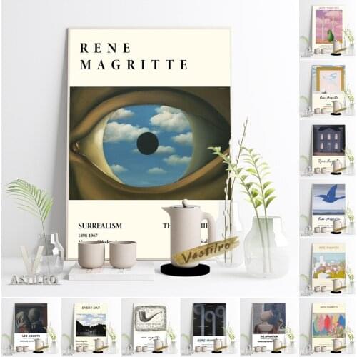 Rene Magritte Surrealism Exhibition Museum Poster The Lovers Canvas Painting The False Mirror Art Print Wall Stickers Home Decor