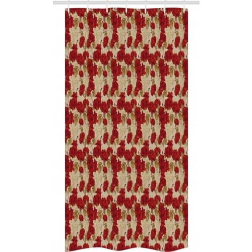 Romantic Wild Roses Shower Curtain Set Warm Toned Retro Floral Waterproof Fabric Narrow Bath Curtain Bathroom Decor with Hooks
