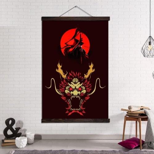 Modern Wall Art Pictures Canvas Painting Prints and Posters for Living Room Home Decoration Japan Samurai Red Sun Dragon Art