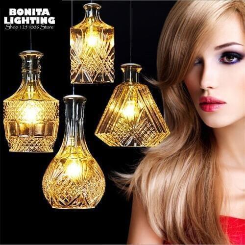Modern Nordic Embossed Clear Glass Bottle pendant lights for restaurants Brandy Wine bottle design lamp pendant lighting