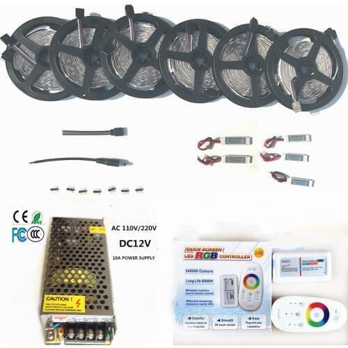 10m 30m 5050 RGB Led Strip 60leds/m 300LEDS Waterproof IP65 tape Led Light+Touch Remote Controller+12V Power Adapter + Amplifier