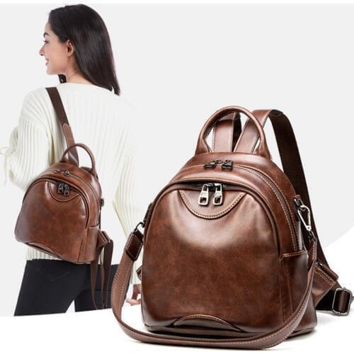 Vintage Women Backpack Oil Wax Leather Backpack Sac A Dos Travel Shoulder Bag School Bags For Teenager Girls Mochila Feminina